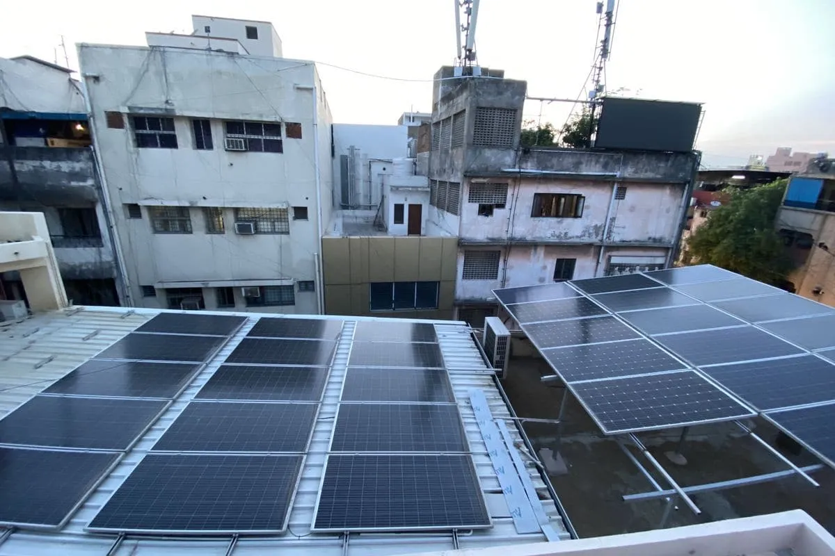 Rooftop solar arrays at dusk in Chennai