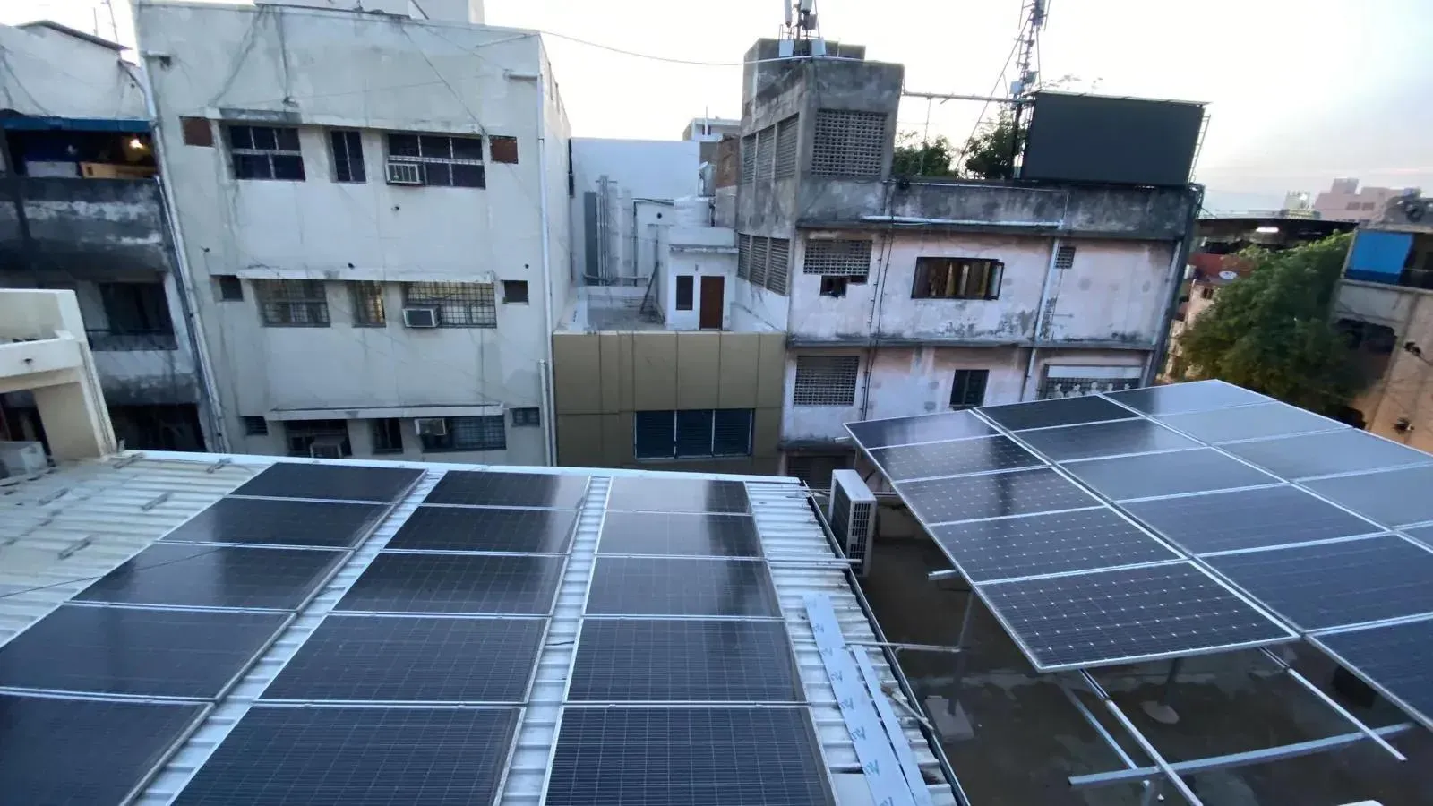 Rooftop solar arrays at dusk in Chennai