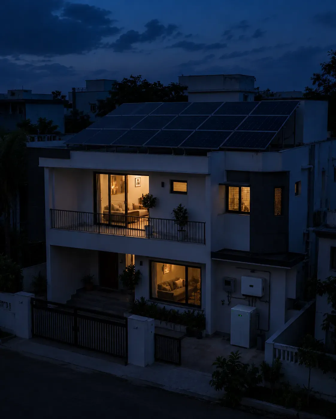 The same home using hybrid battery backup during a grid outage