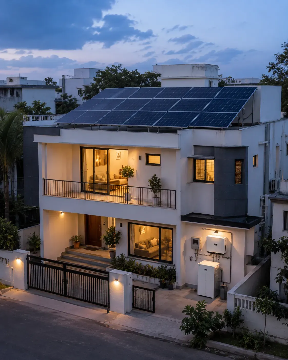 Solar-powered home operating with grid electricity available